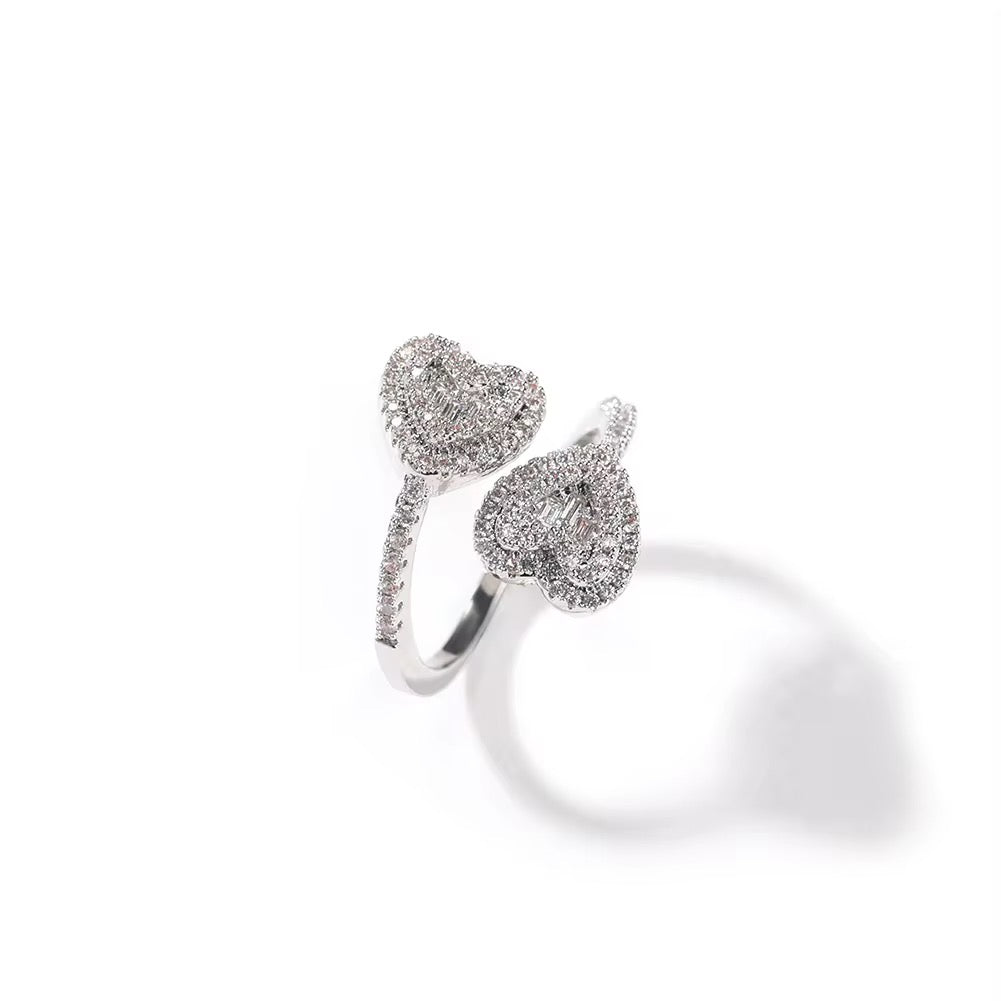 DOUBLE HEART ADJUSTABLE RING