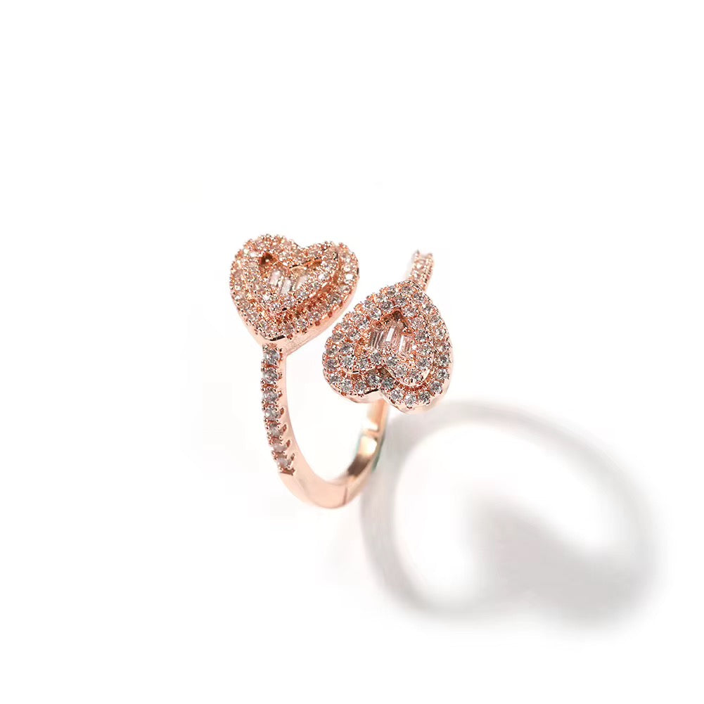 DOUBLE HEART ADJUSTABLE RING
