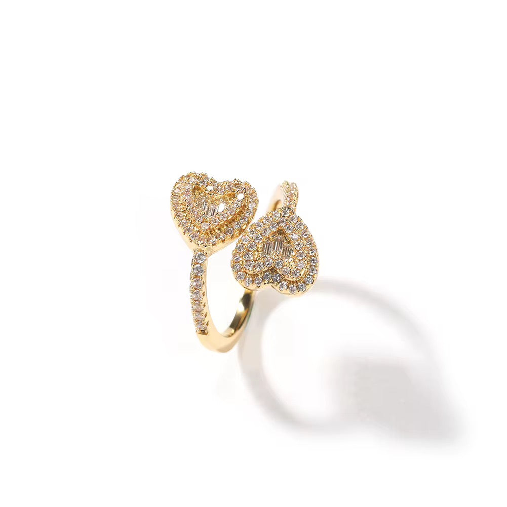DOUBLE HEART ADJUSTABLE RING
