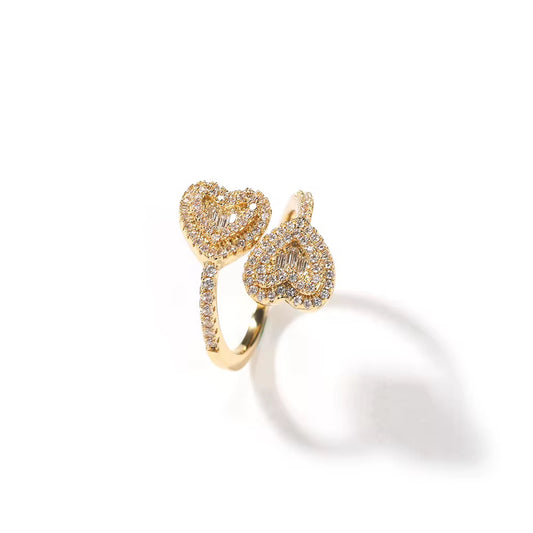 DOUBLE HEART ADJUSTABLE RING
